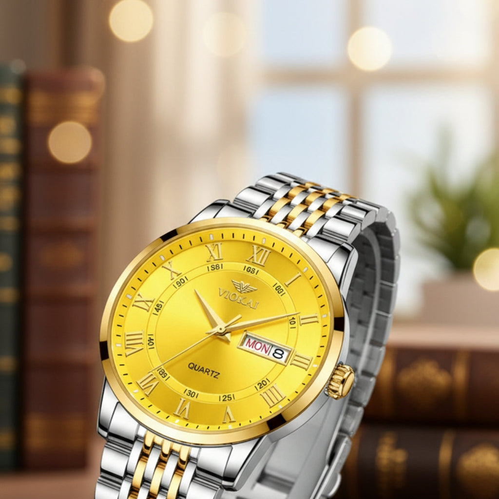 The New VIOKAI Men's Business Watch Calendar Week Display Waterproof Dual Calendar Casual Quartz Watch Men'S Sports Watch