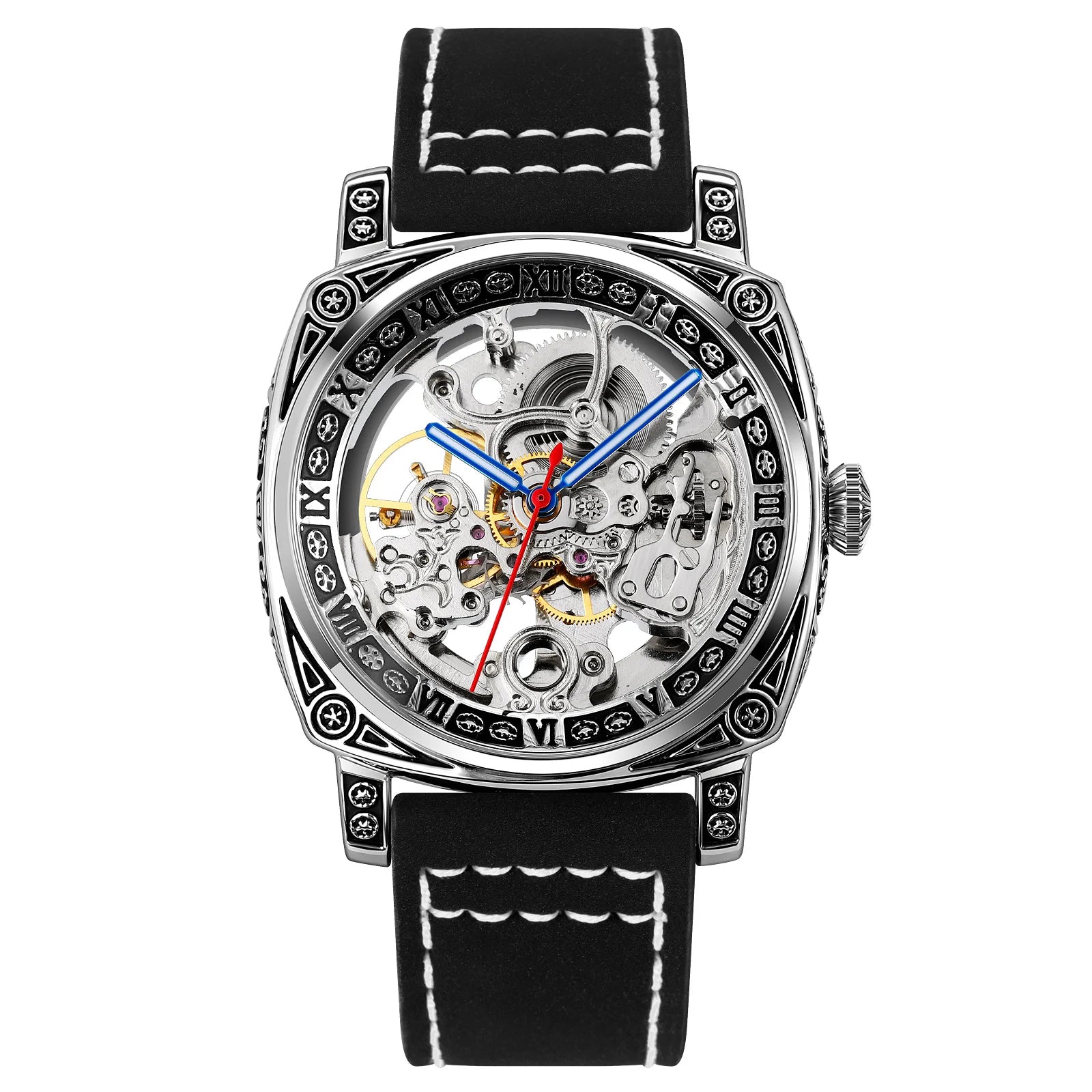 SKMEI Men’s Engraved Skeleton Automatic Mechanical Watch – Premium Leather Strap