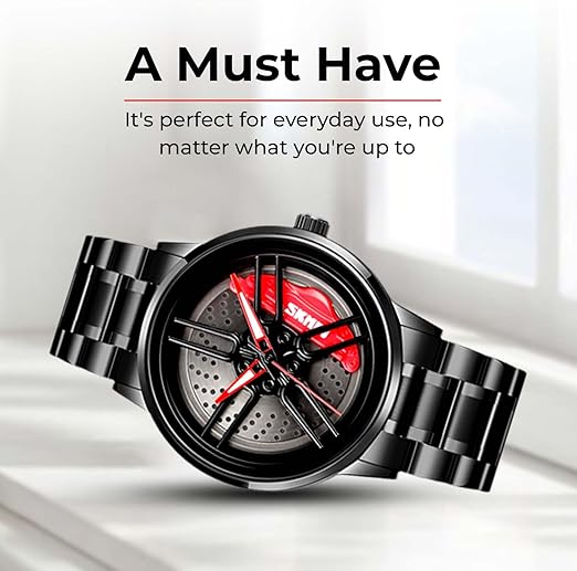 SKMEI  Men Racing Watches rotatable Car Rim Wheel hub Design Sports Watches Stainless Steel Waterproof Watch