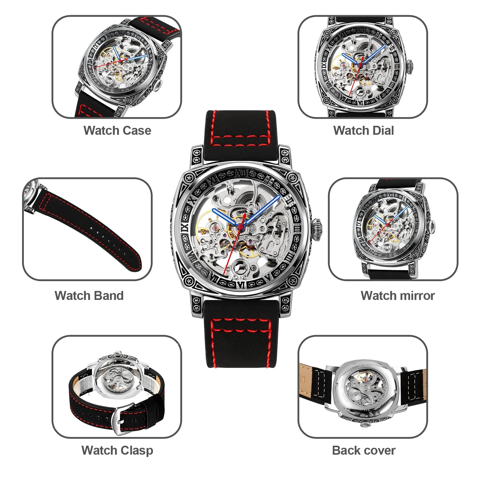 SKMEI Men’s Engraved Skeleton Automatic Mechanical Watch – Premium Leather Strap
