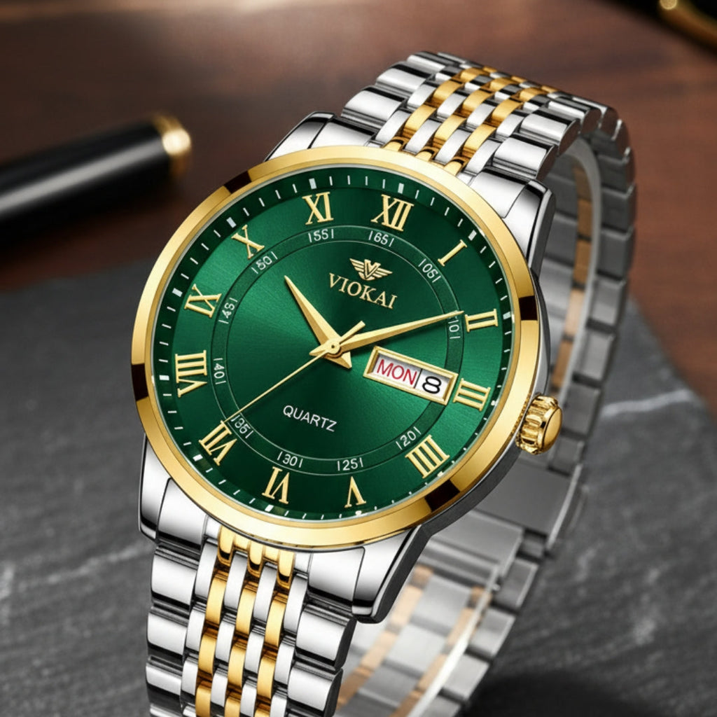 The New VIOKAI Men's Business Watch Calendar Week Display Waterproof Dual Calendar Casual Quartz Watch Men'S Sports Watch