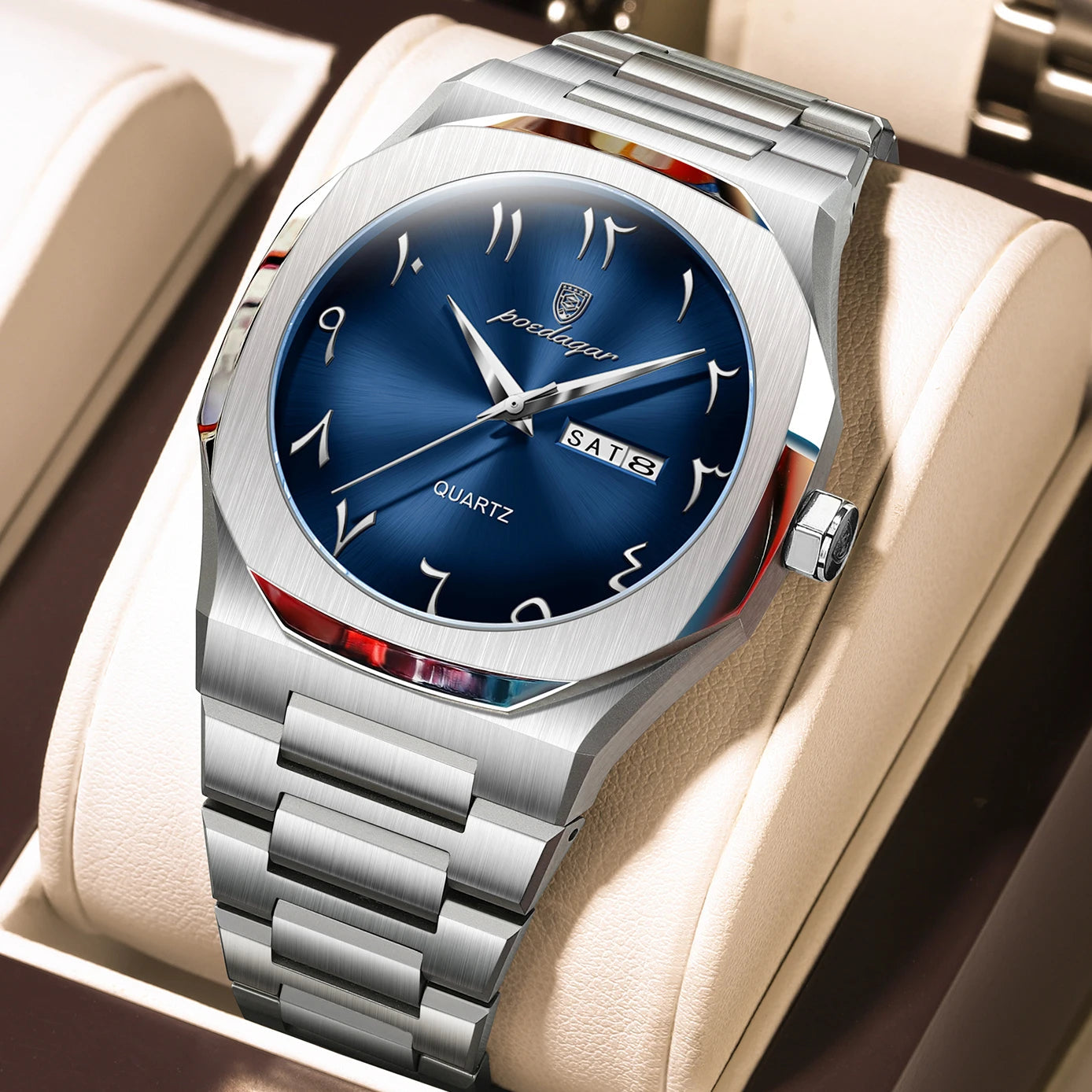 POEDAGAR Original Luxury Men's Watch Waterproof Week Date Fashion.