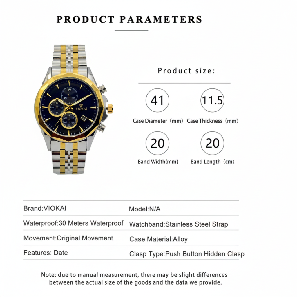 VOKIA Premium Two-Tone Chronograph Watch..