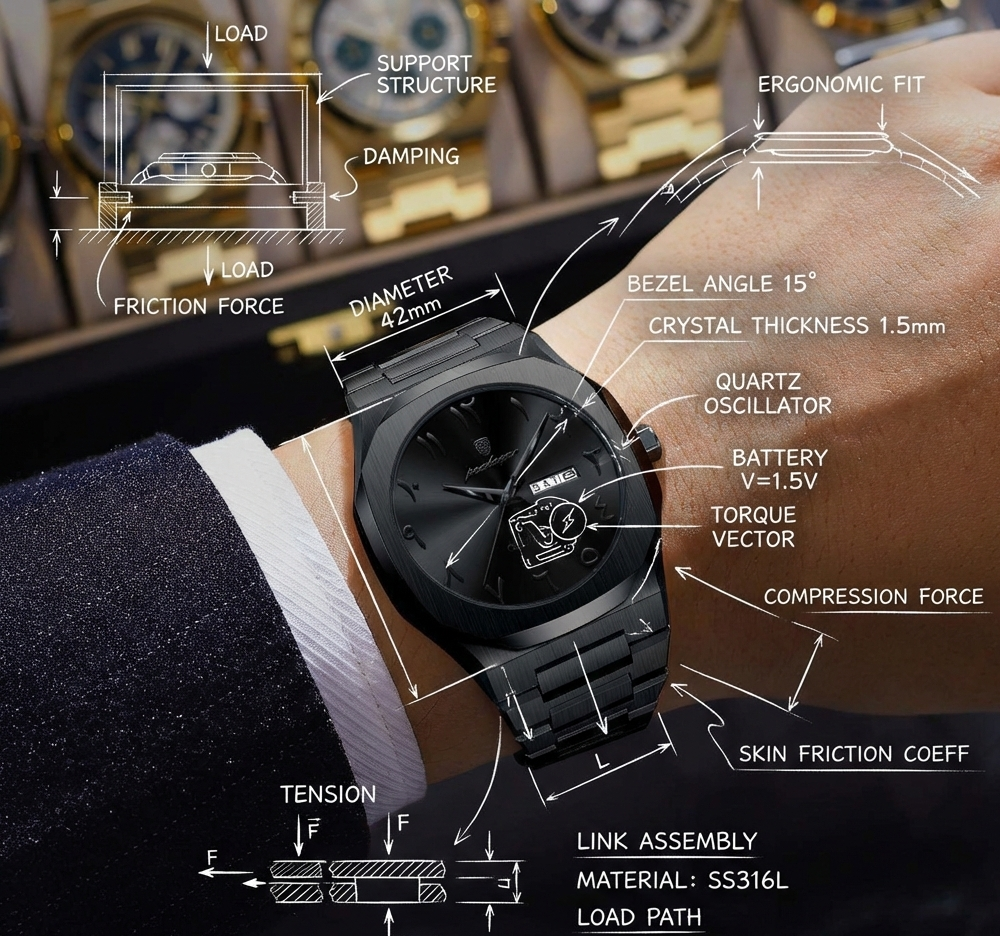 POEDAGAR Original Luxury Men's Watch Waterproof Week Date Fashion.