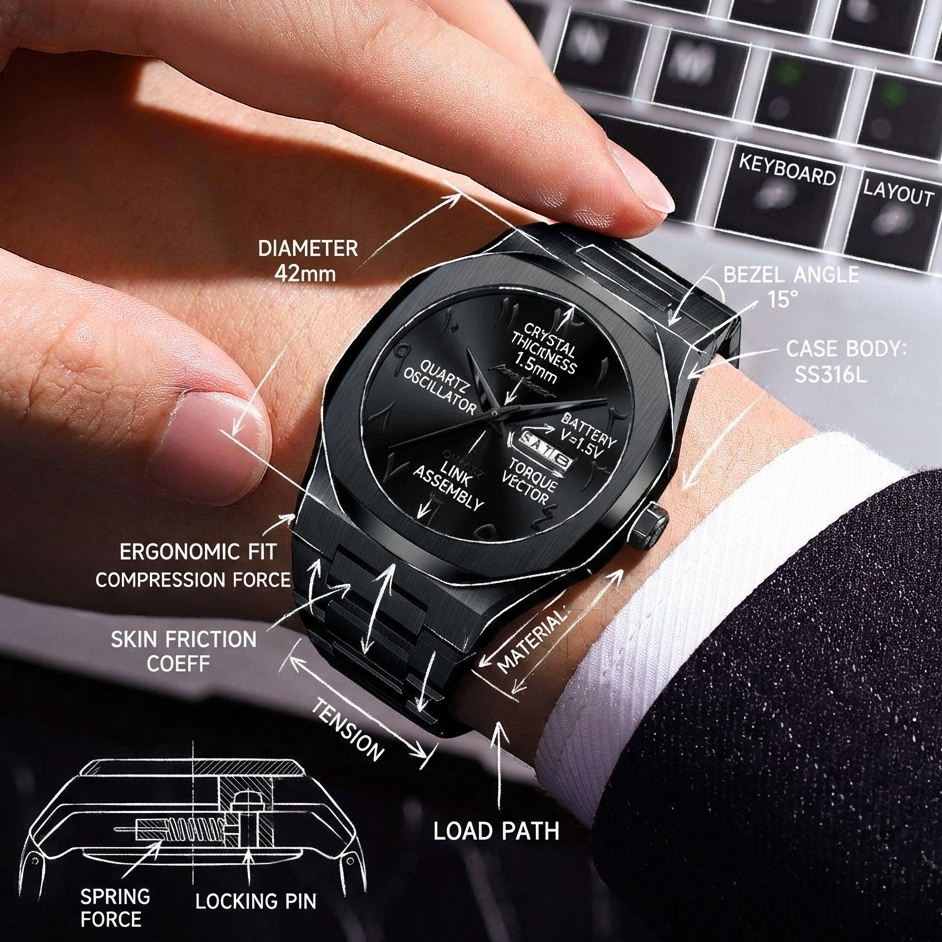 POEDAGAR Original Luxury Men's Watch Waterproof Week Date Fashion.