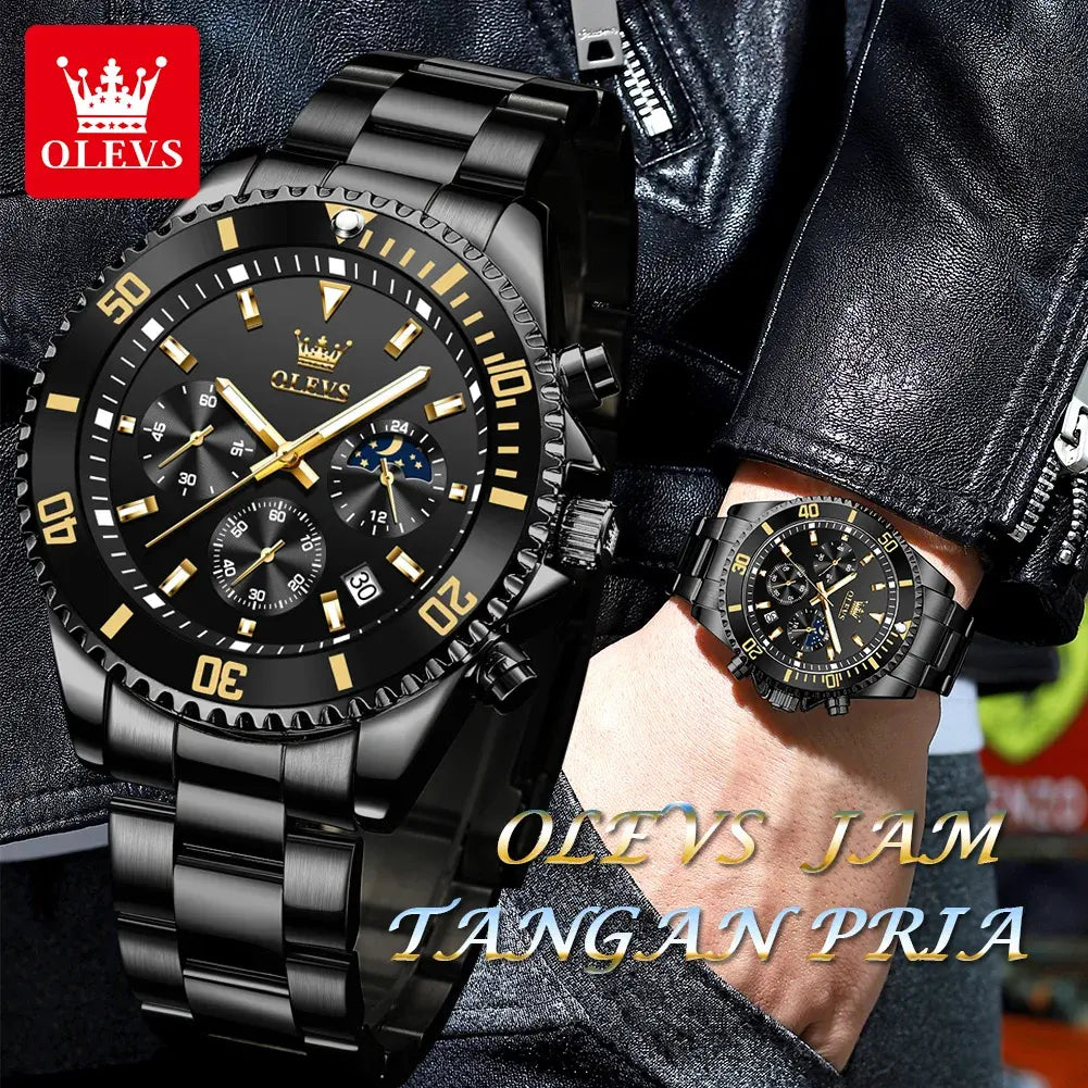 OLEVS 2870 Men Watch 42.5mm Big Dial Chronograph Moon Phase Waterproof Sports Watches Original