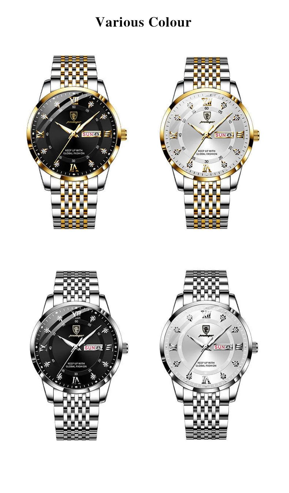 POEDAGAR Stainless Stain Men Watch