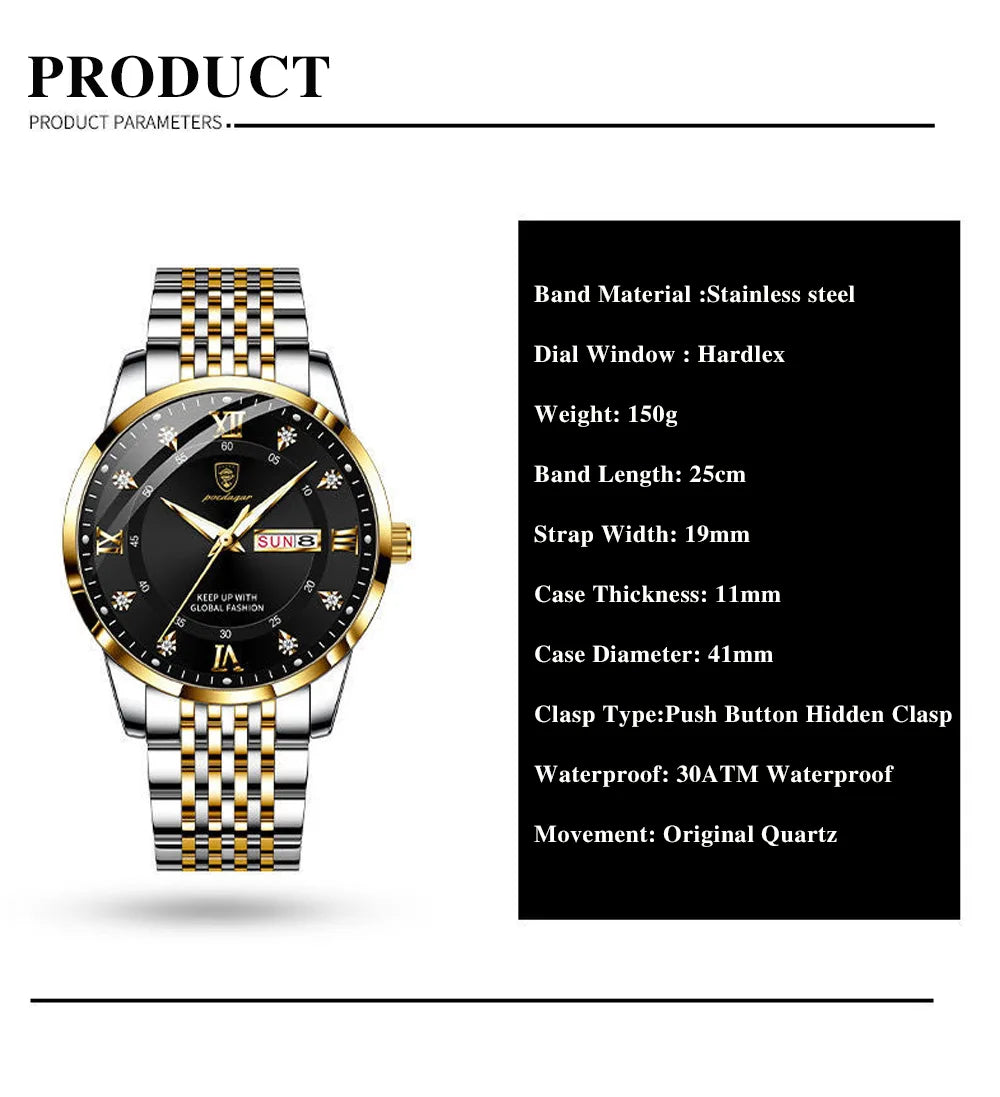 POEDAGAR Stainless Stain Men Watch
