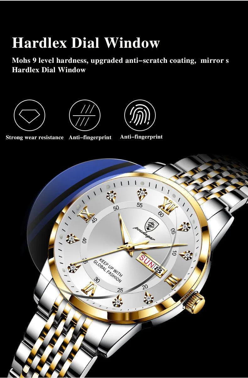 POEDAGAR Stainless Stain Men Watch