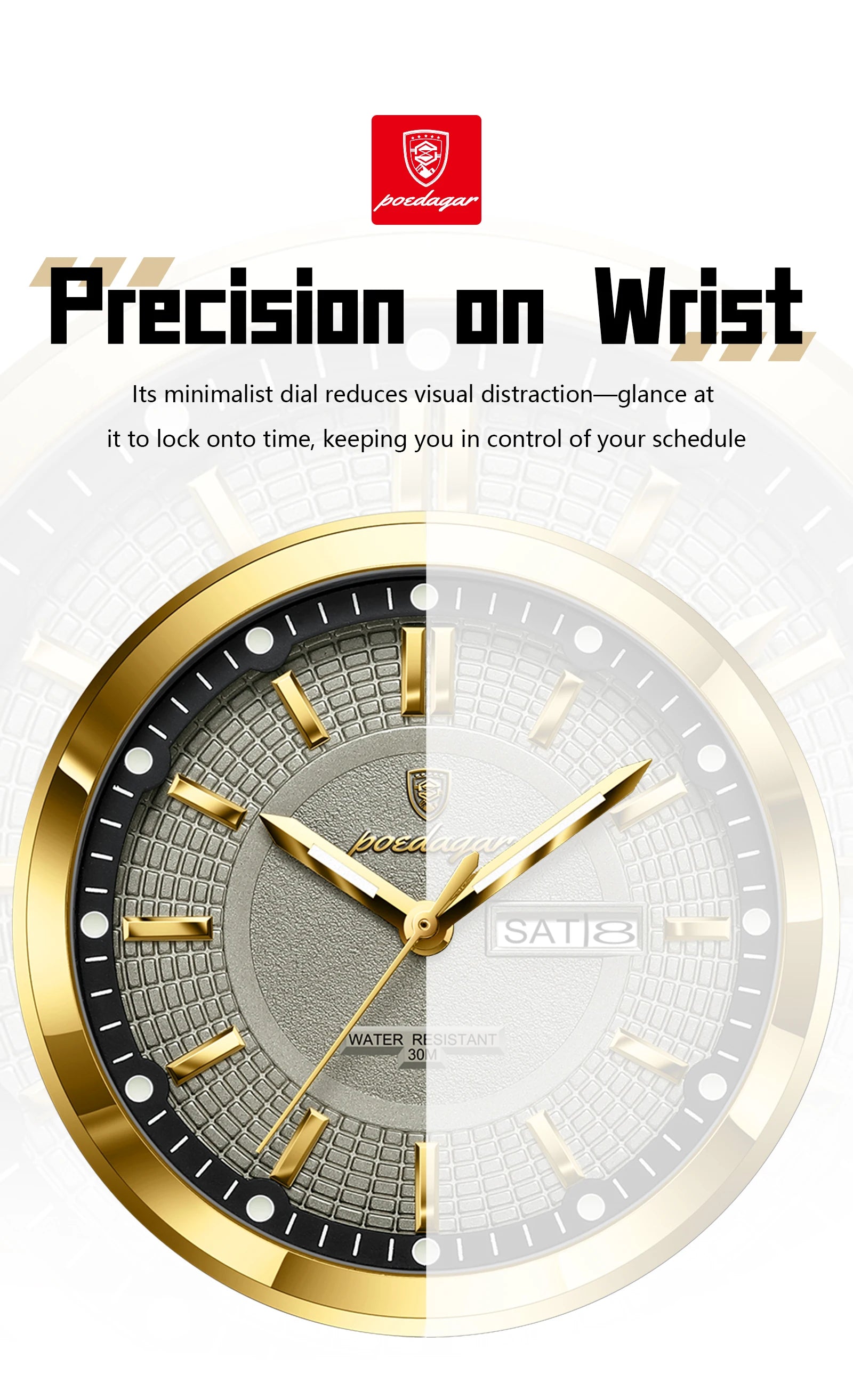 POEDAGAR Wristwatches Top Luxury Waterproof Sport Wrist Watch Quartz Genuine Leather Band