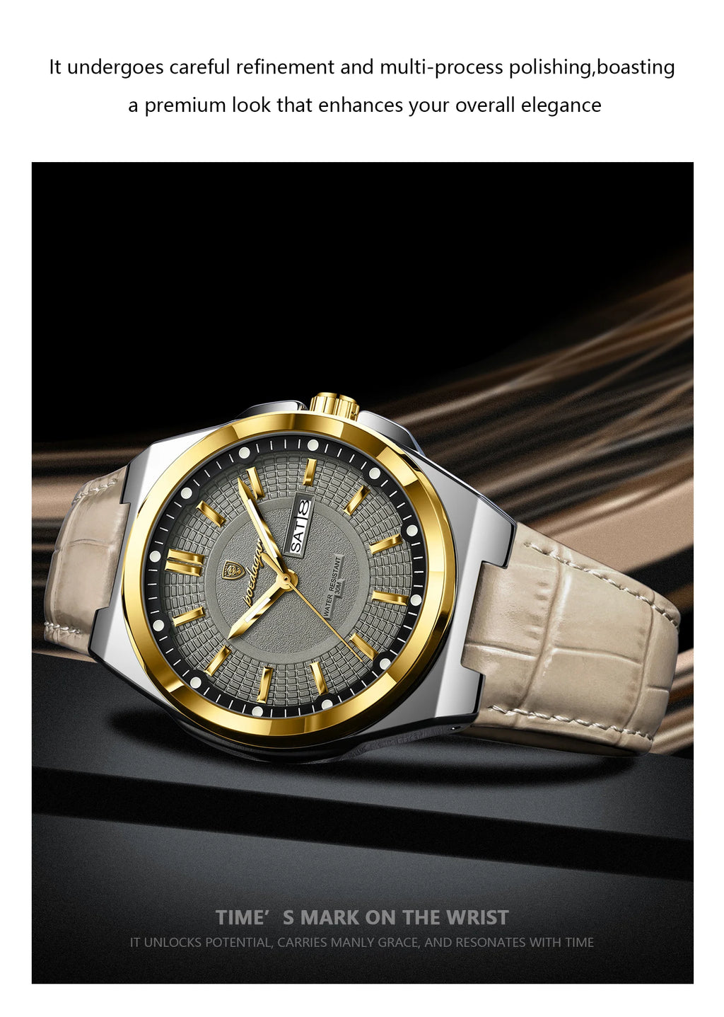 POEDAGAR Wristwatches Top Luxury Waterproof Sport Wrist Watch Quartz Genuine Leather Band