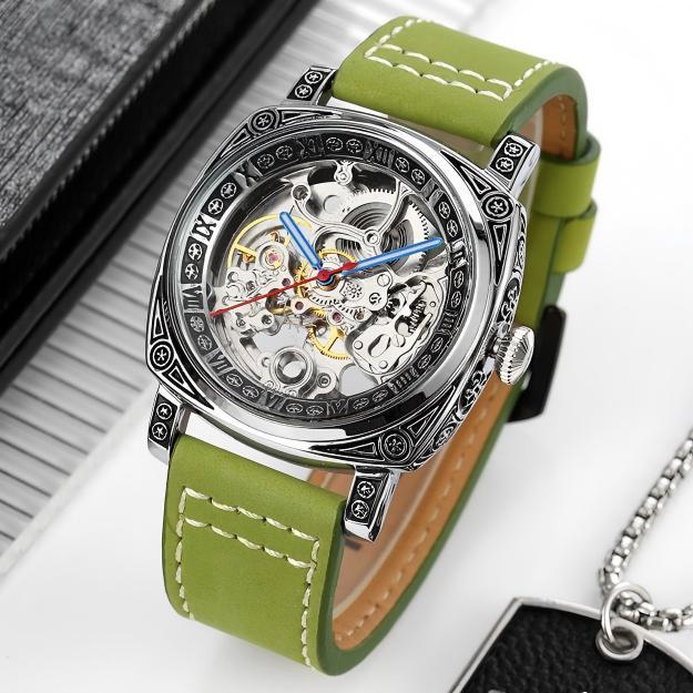 SKMEI Men’s Engraved Skeleton Automatic Mechanical Watch – Premium Leather Strap