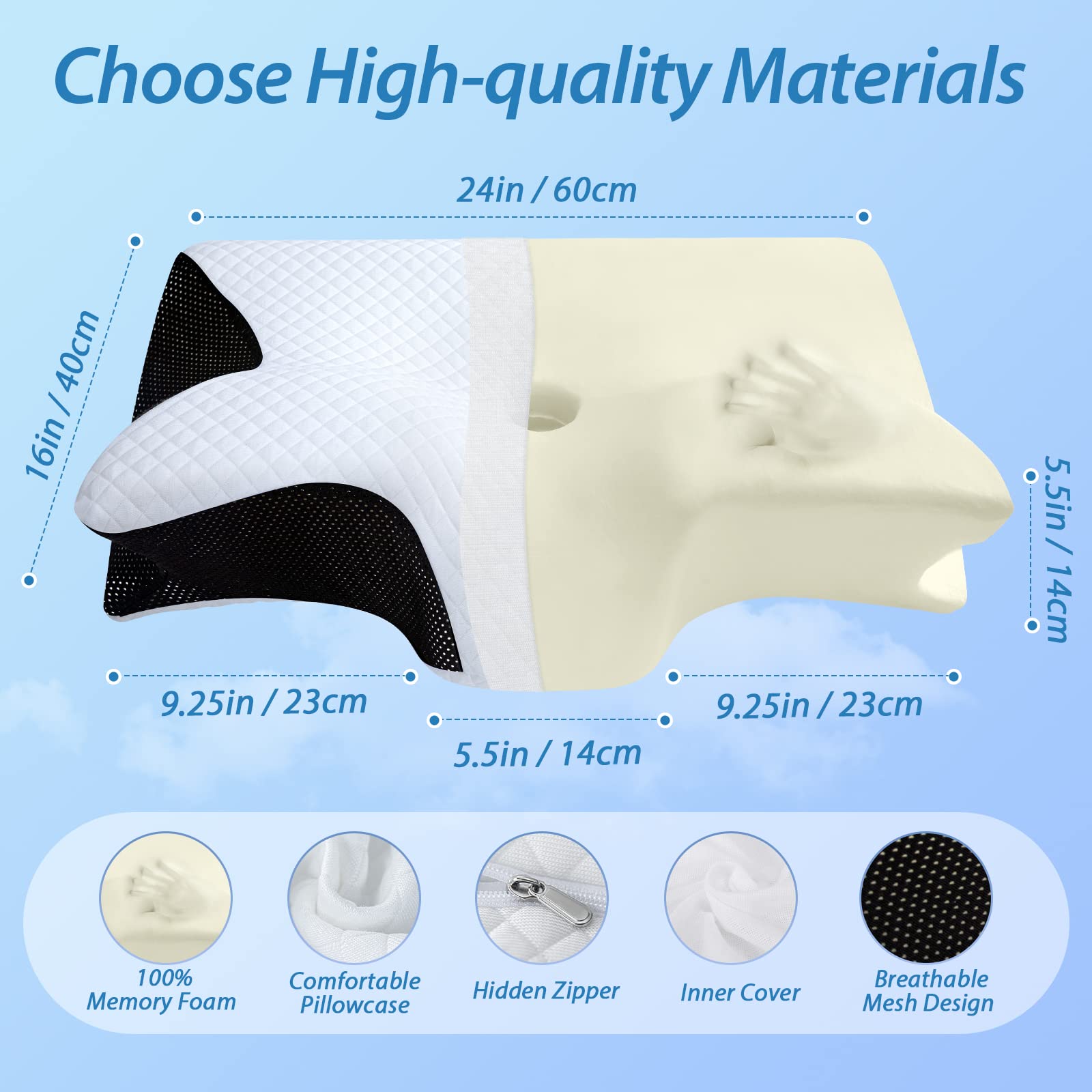 Memory Foam Cervical Pillow, 2 in 1 Ergonomic Contour Orthopedic Pillow for Neck Pain, Contoured Support Pillows,Neck Pillow