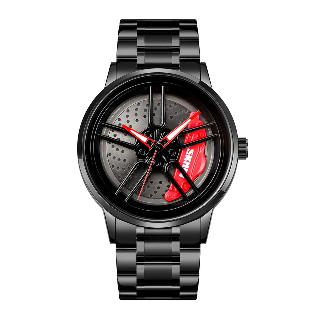 SKMEI  Men Racing Watches rotatable Car Rim Wheel hub Design Sports Watches Stainless Steel Waterproof Watch