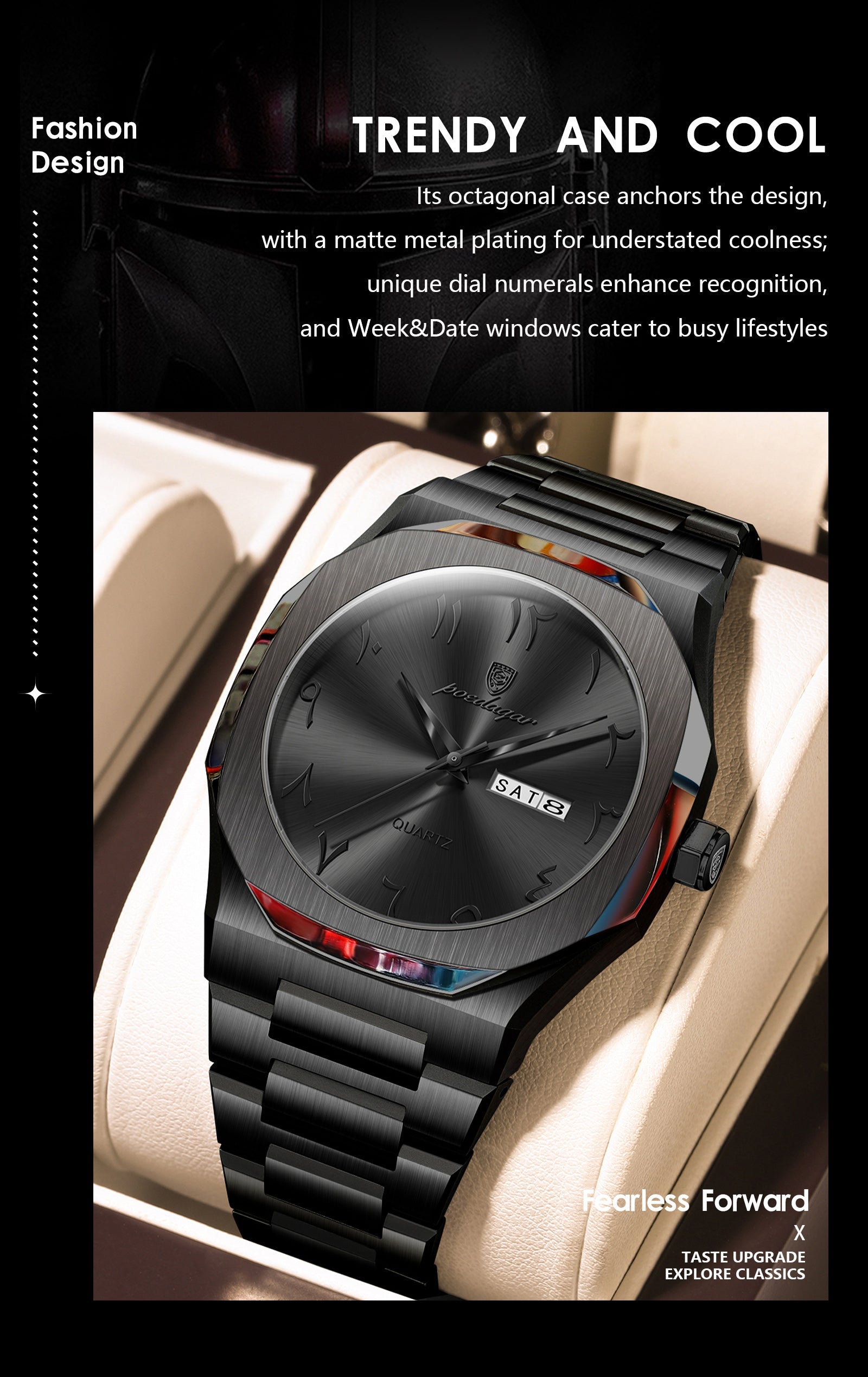 POEDAGAR Original Luxury Men's Watch Waterproof Week Date Fashion.