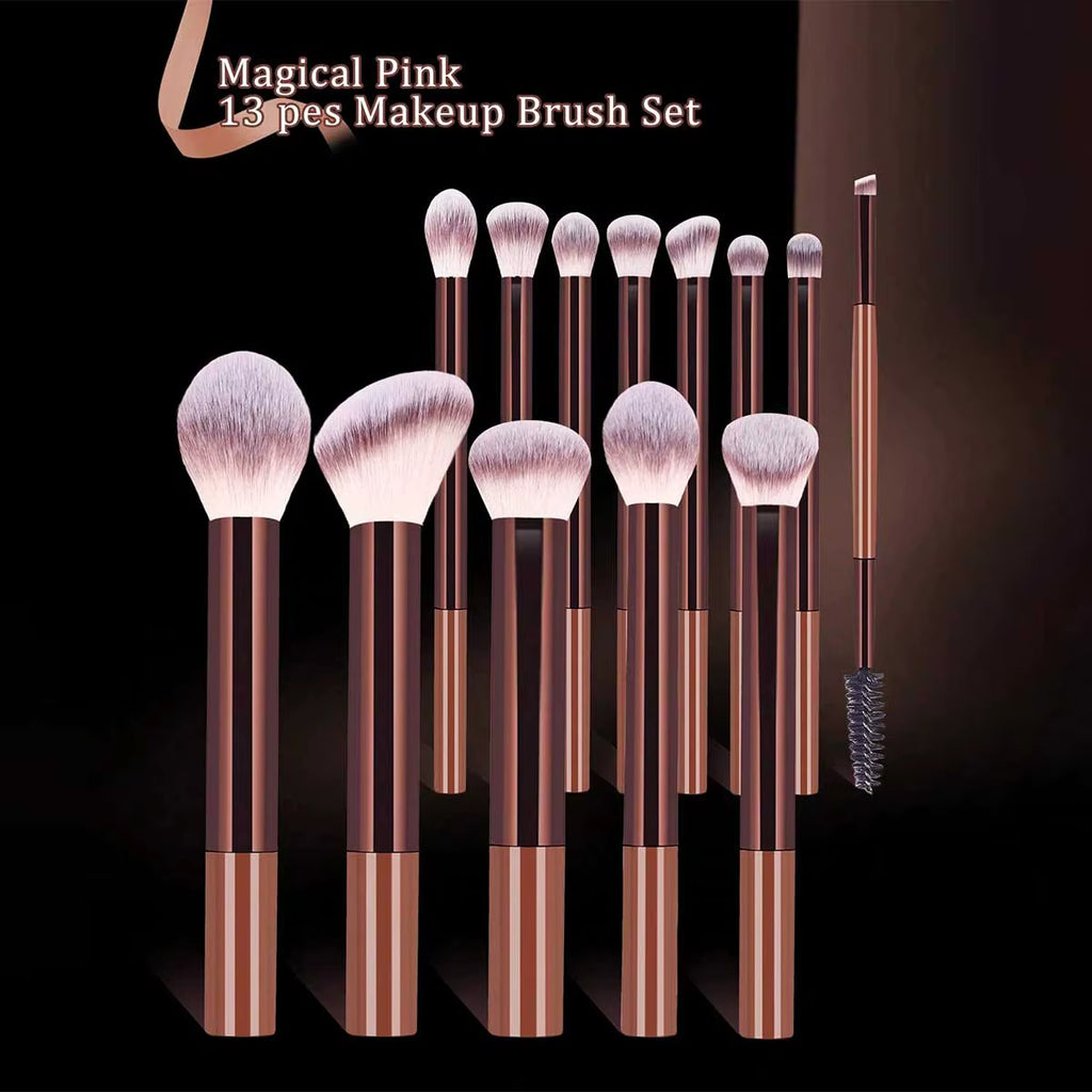 17pcs Luxury Makeup Brush Set with Curved Face Brush, Makeup Puffs, and Cosmetic Pouch.