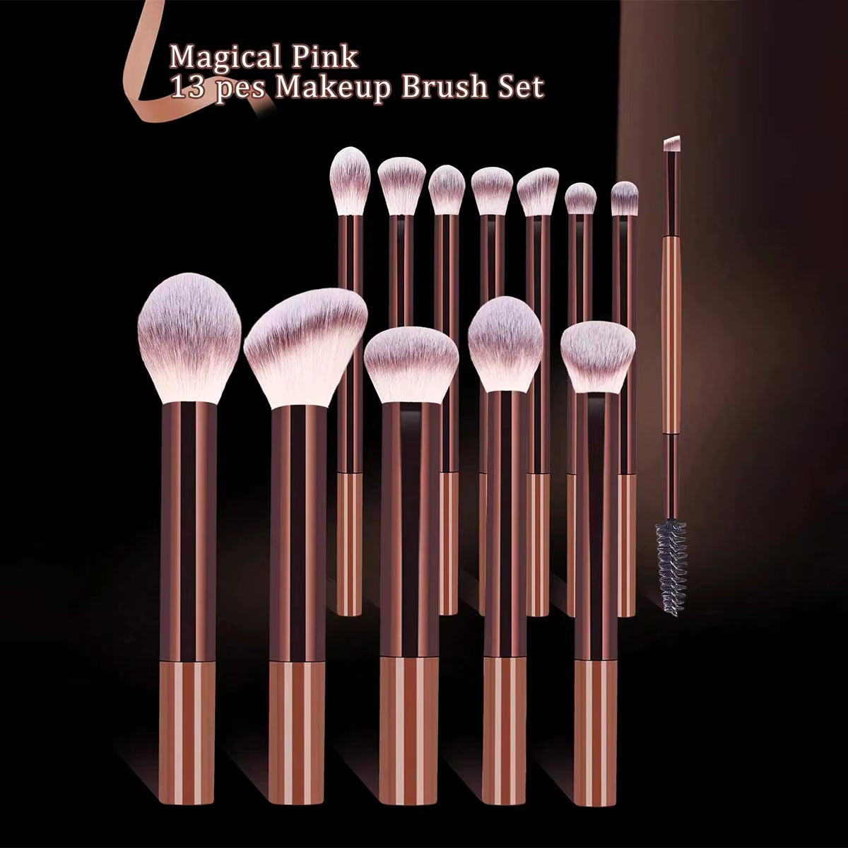 17pcs Luxury Makeup Brush Set with Curved Face Brush, Makeup Puffs, and Cosmetic Pouch.