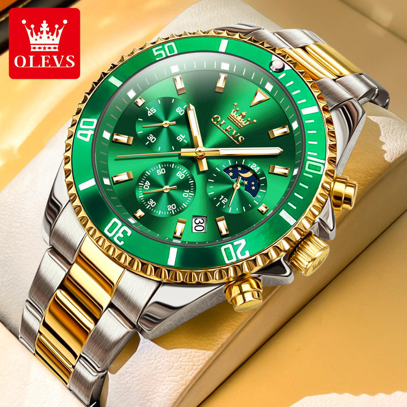 OLEVS 2870 Men Watch 42.5mm Big Dial Chronograph Moon Phase Waterproof Sports Watches Original