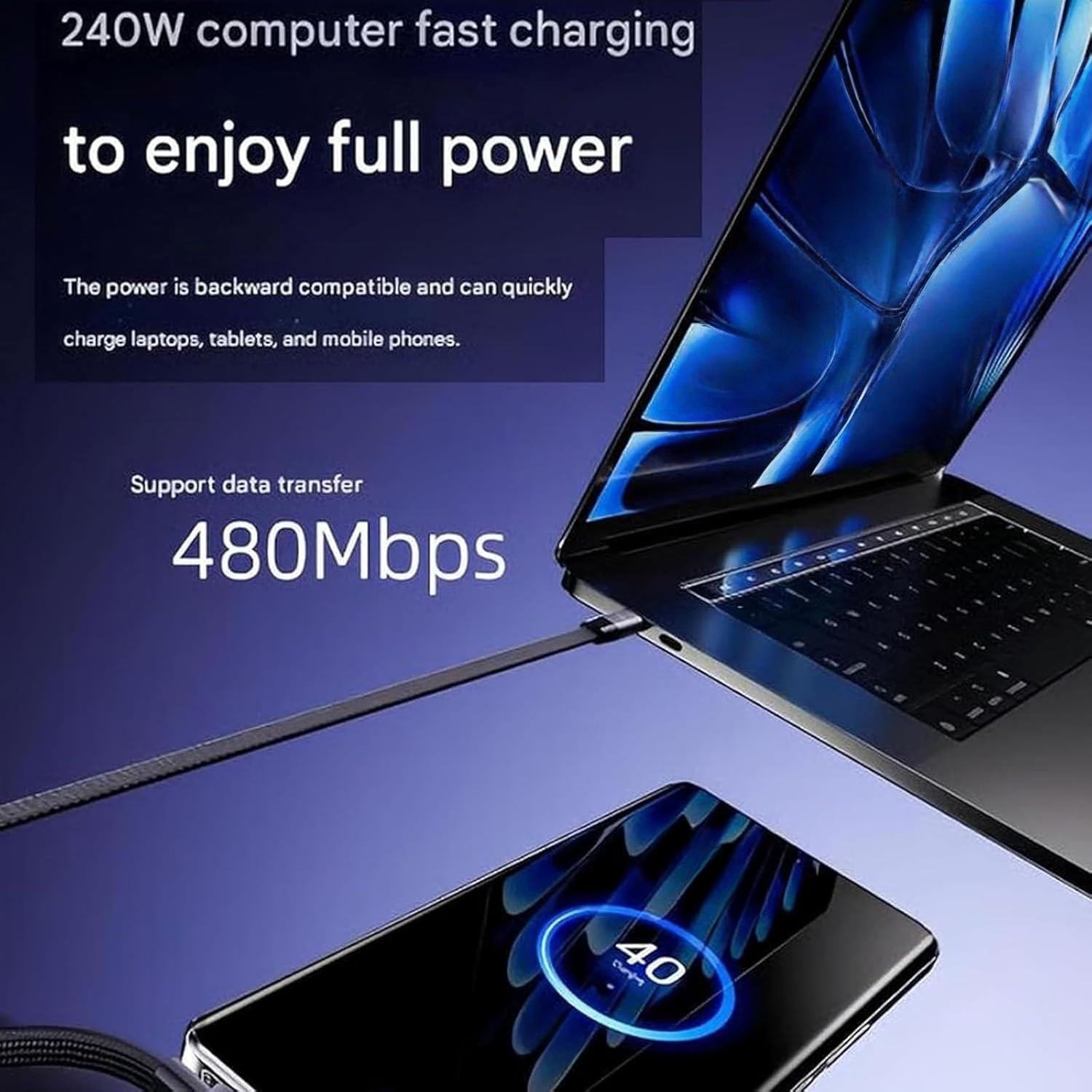 Foldable Fast Charge Cable. Multi-Functional Invisible Stand Charging Cable for Smartphones, Tablets, Laptops