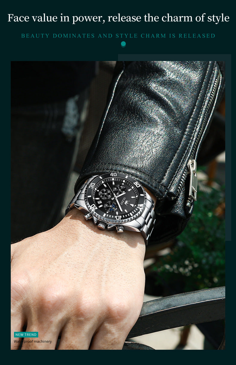 OLEVS 2870 Men Watch 42.5mm Big Dial Chronograph Moon Phase Waterproof Sports Watches Original