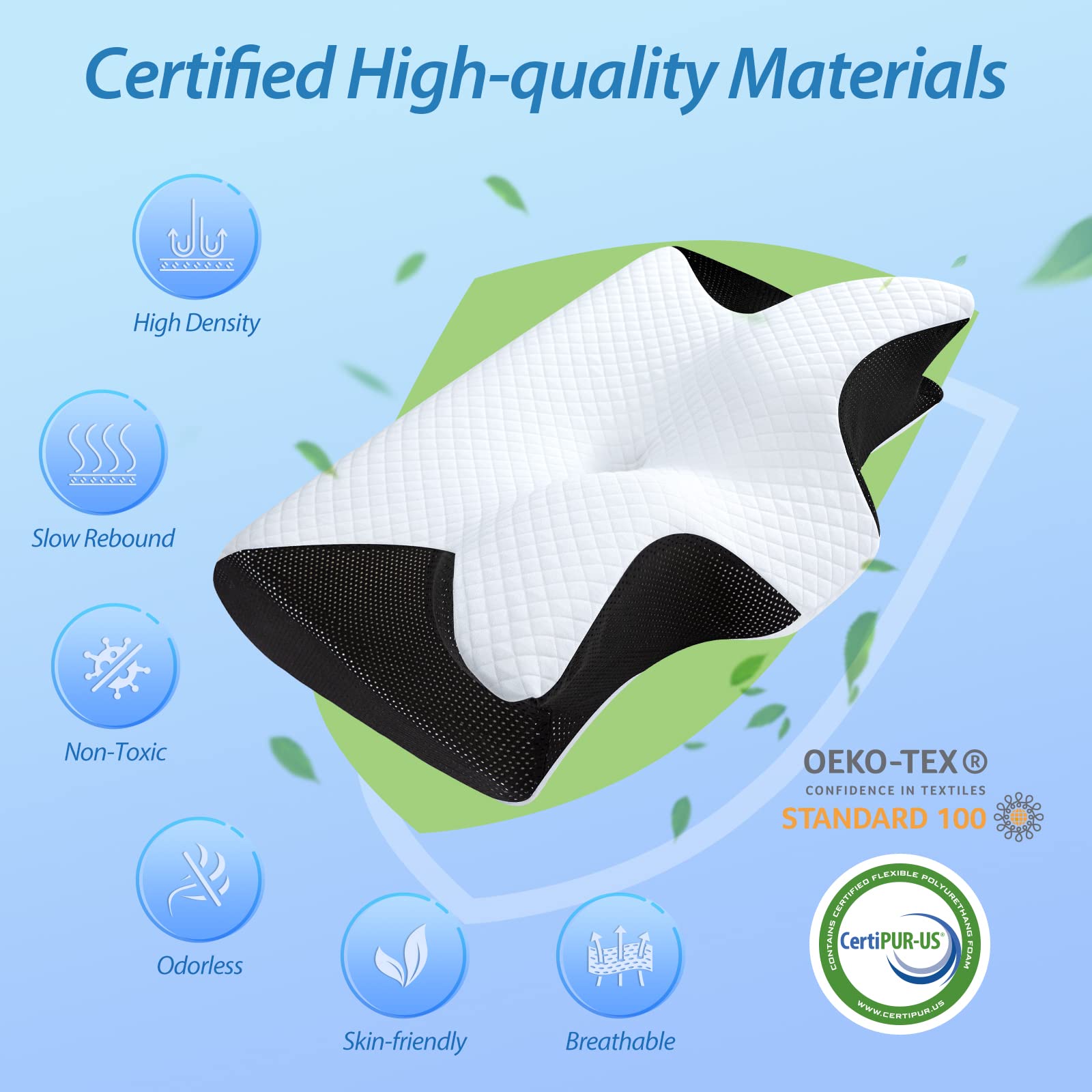 Memory Foam Cervical Pillow, 2 in 1 Ergonomic Contour Orthopedic Pillow for Neck Pain, Contoured Support Pillows,Neck Pillow