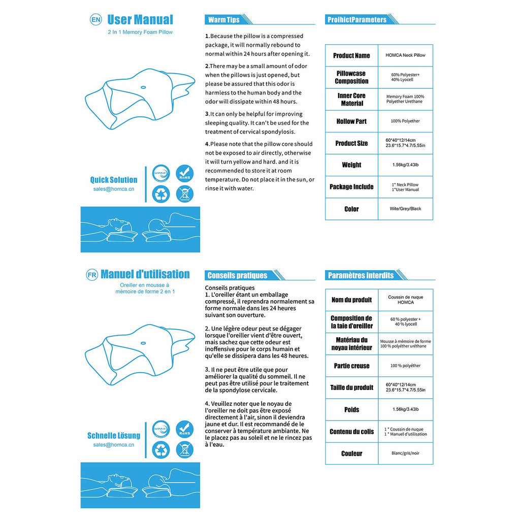 Memory Foam Cervical Pillow, 2 in 1 Ergonomic Contour Orthopedic Pillow for Neck Pain, Contoured Support Pillows,Neck Pillow