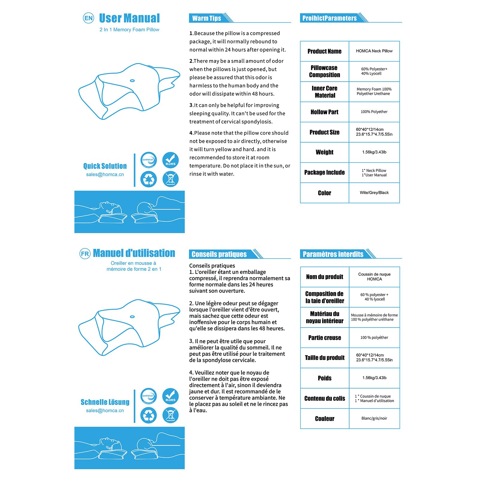 Memory Foam Cervical Pillow, 2 in 1 Ergonomic Contour Orthopedic Pillow for Neck Pain, Contoured Support Pillows,Neck Pillow
