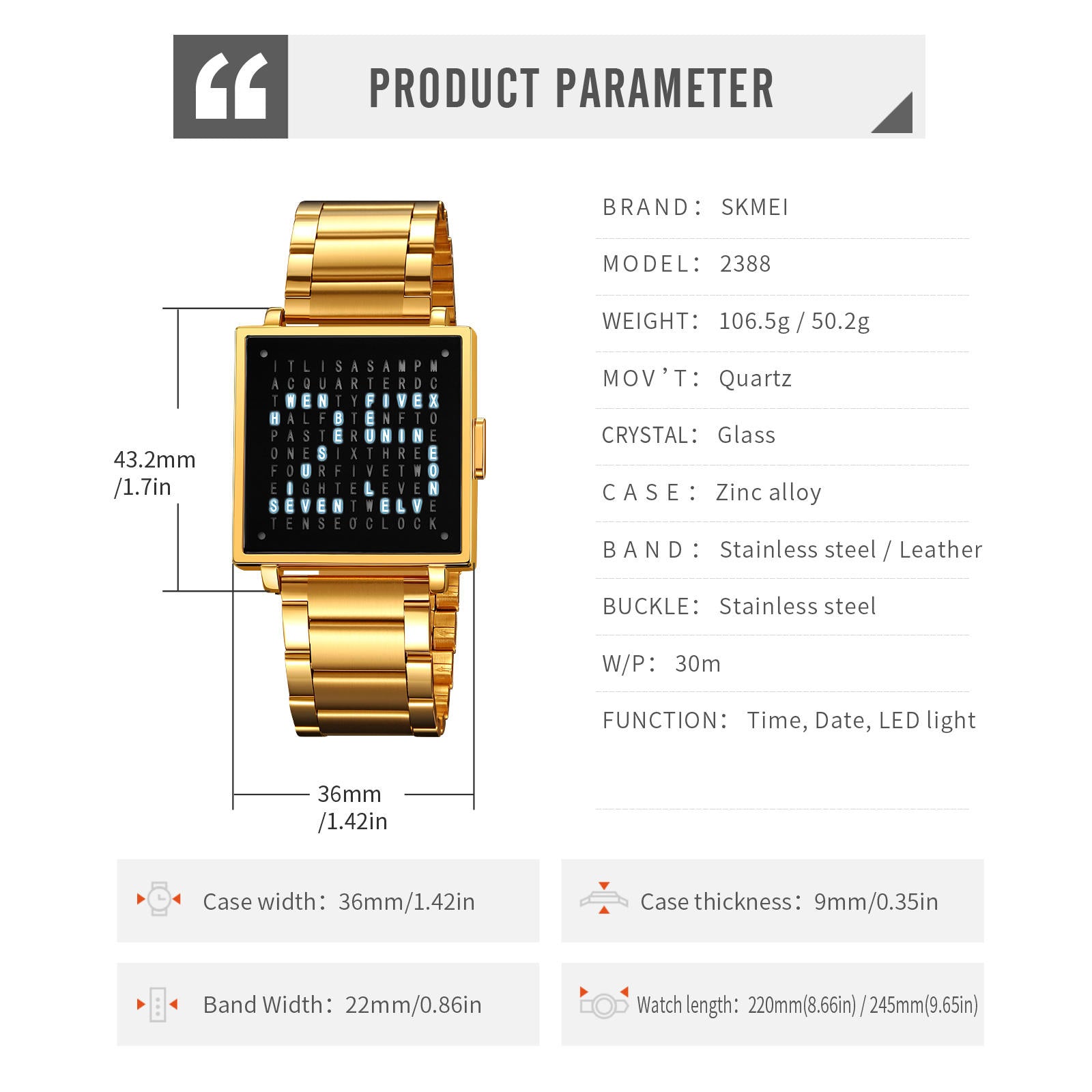 LED Letters Watch (SKEMI)