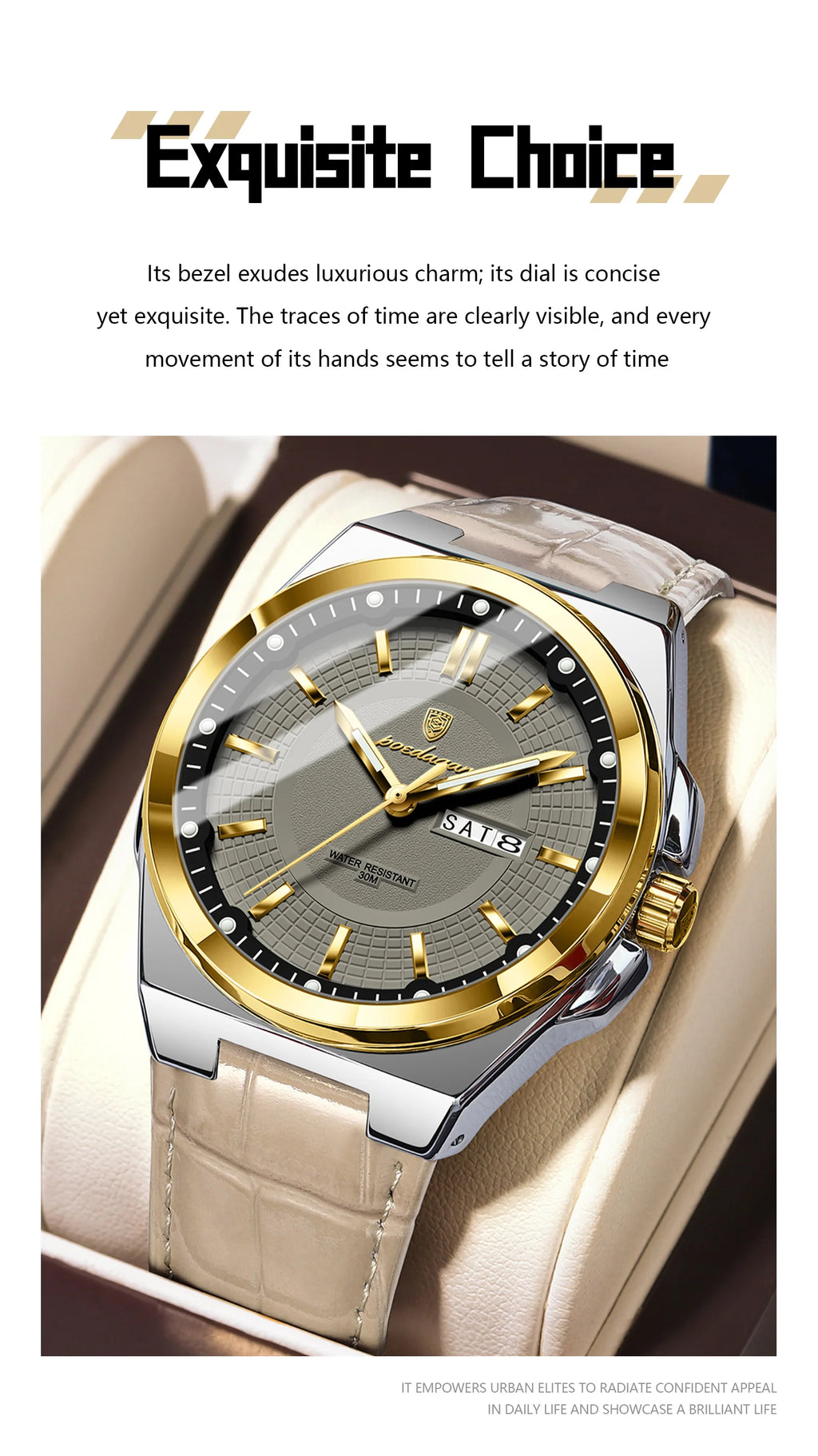 POEDAGAR Wristwatches Top Luxury Waterproof Sport Wrist Watch Quartz Genuine Leather Band