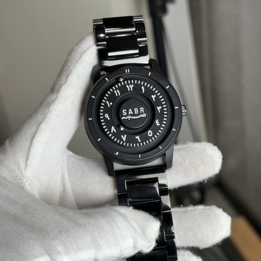 SABR Magnetic Ball Watch for Men. Luxury Black Steel Strap, Minimal Arabic Numerals, Fashion Business Casual Timepiece