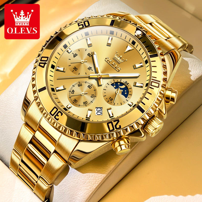 OLEVS 2870 Men Watch 42.5mm Big Dial Chronograph Moon Phase Waterproof Sports Watches Original