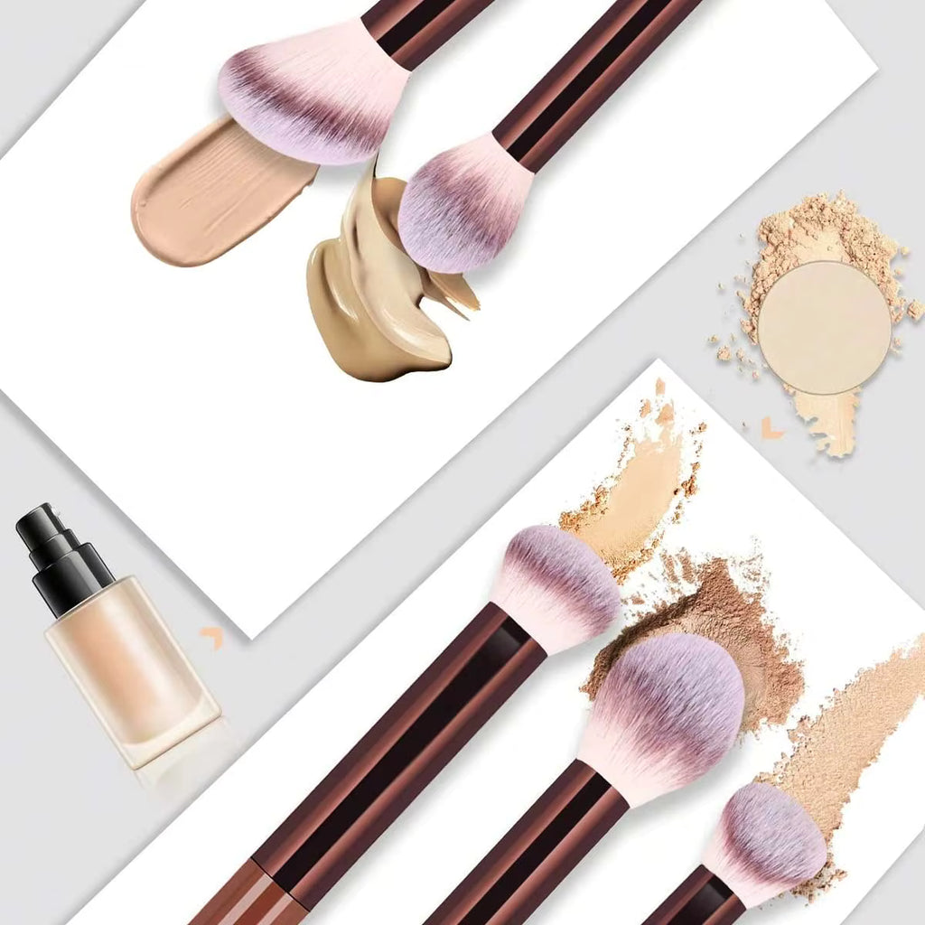 17pcs Luxury Makeup Brush Set with Curved Face Brush, Makeup Puffs, and Cosmetic Pouch.