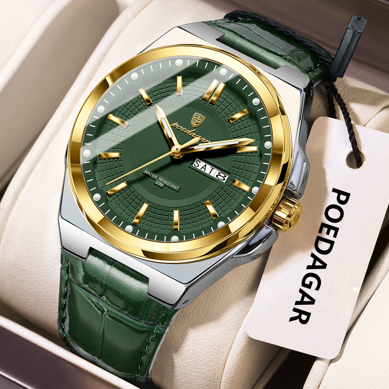 POEDAGAR Wristwatches Top Luxury Waterproof Sport Wrist Watch Quartz Genuine Leather Band