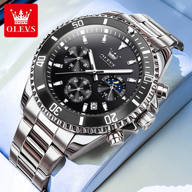 OLEVS 2870 Men Watch 42.5mm Big Dial Chronograph Moon Phase Waterproof Sports Watches Original