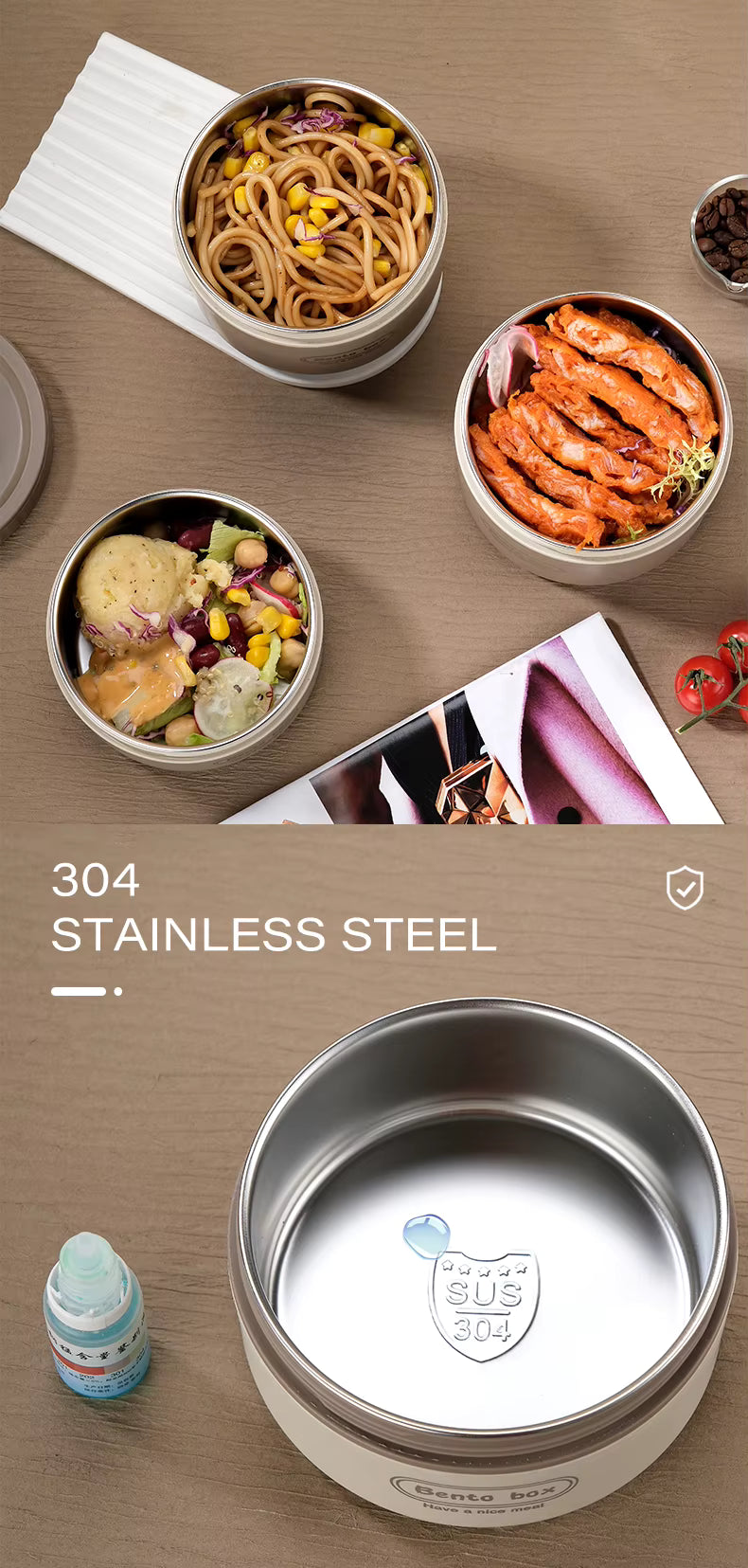 Portable Stackable Keep Warm Food Container for Work, Outdoor Dining