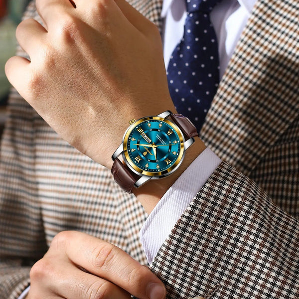 POEDAGAR Classic 936 men's analog watch with stainless steel strap