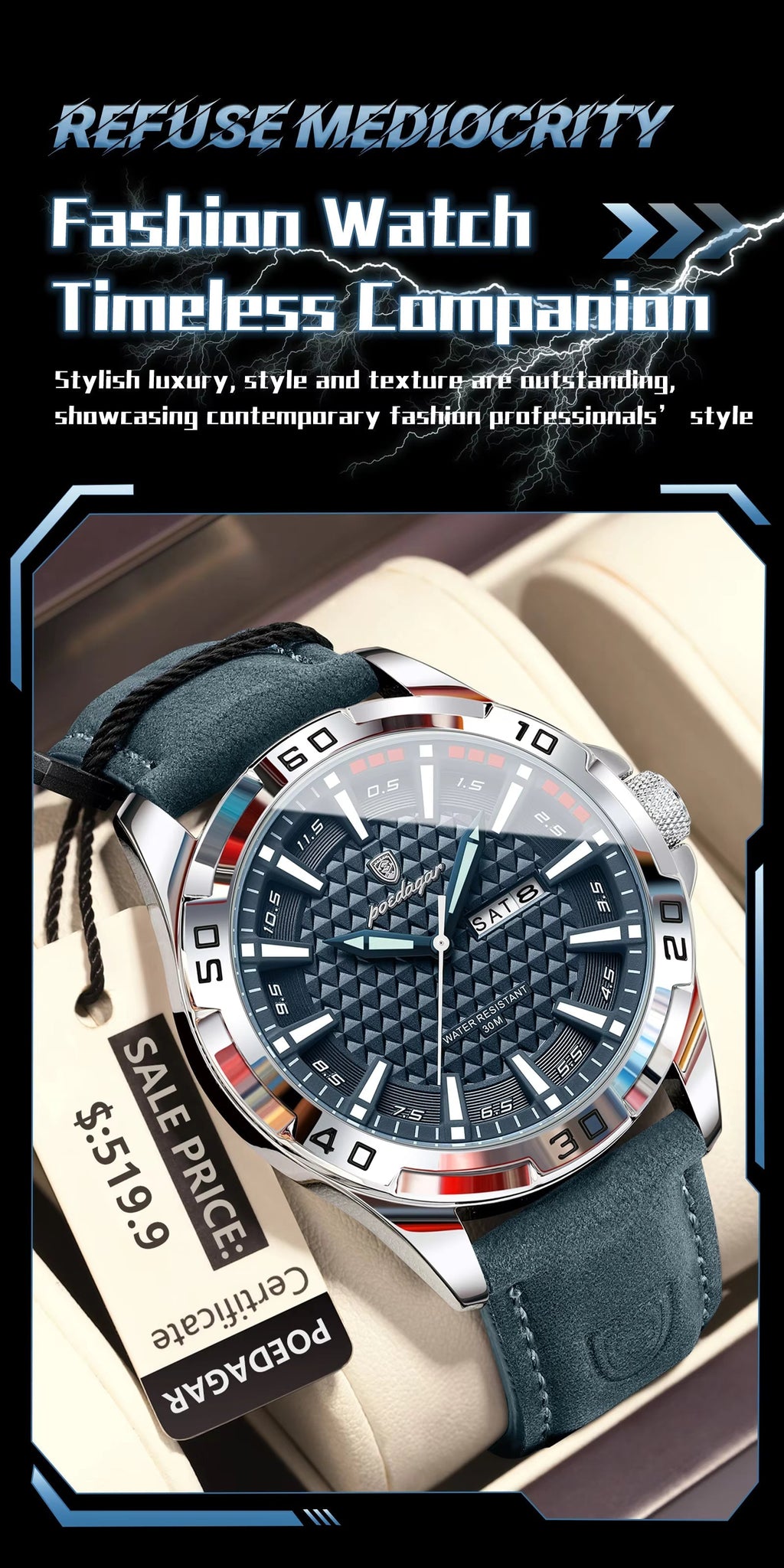 POEDAGAR Luxury Men's Watch — Elegant Design, Perfect Gift