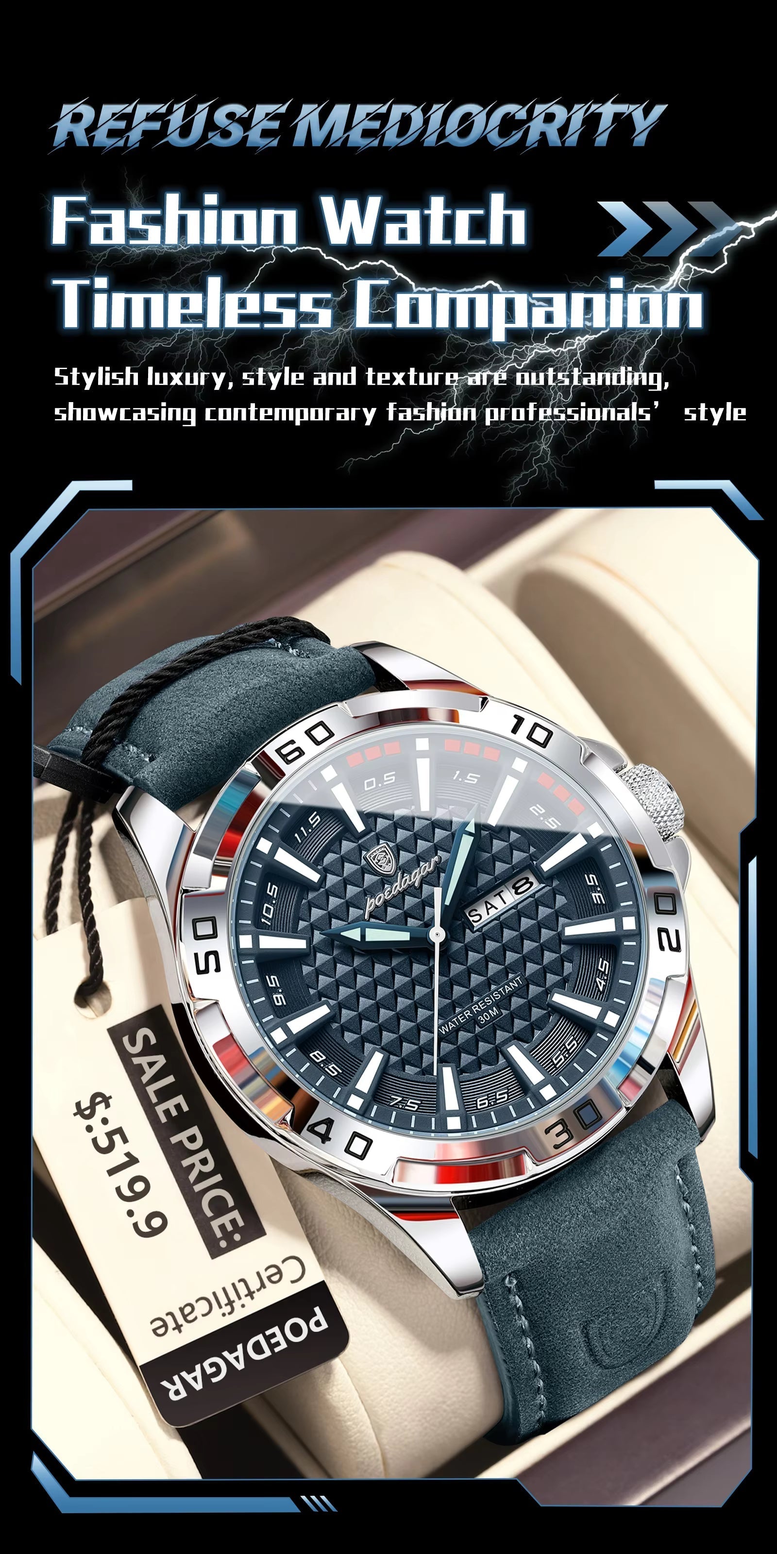 POEDAGAR Luxury Men's Watch — Elegant Design, Perfect Gift