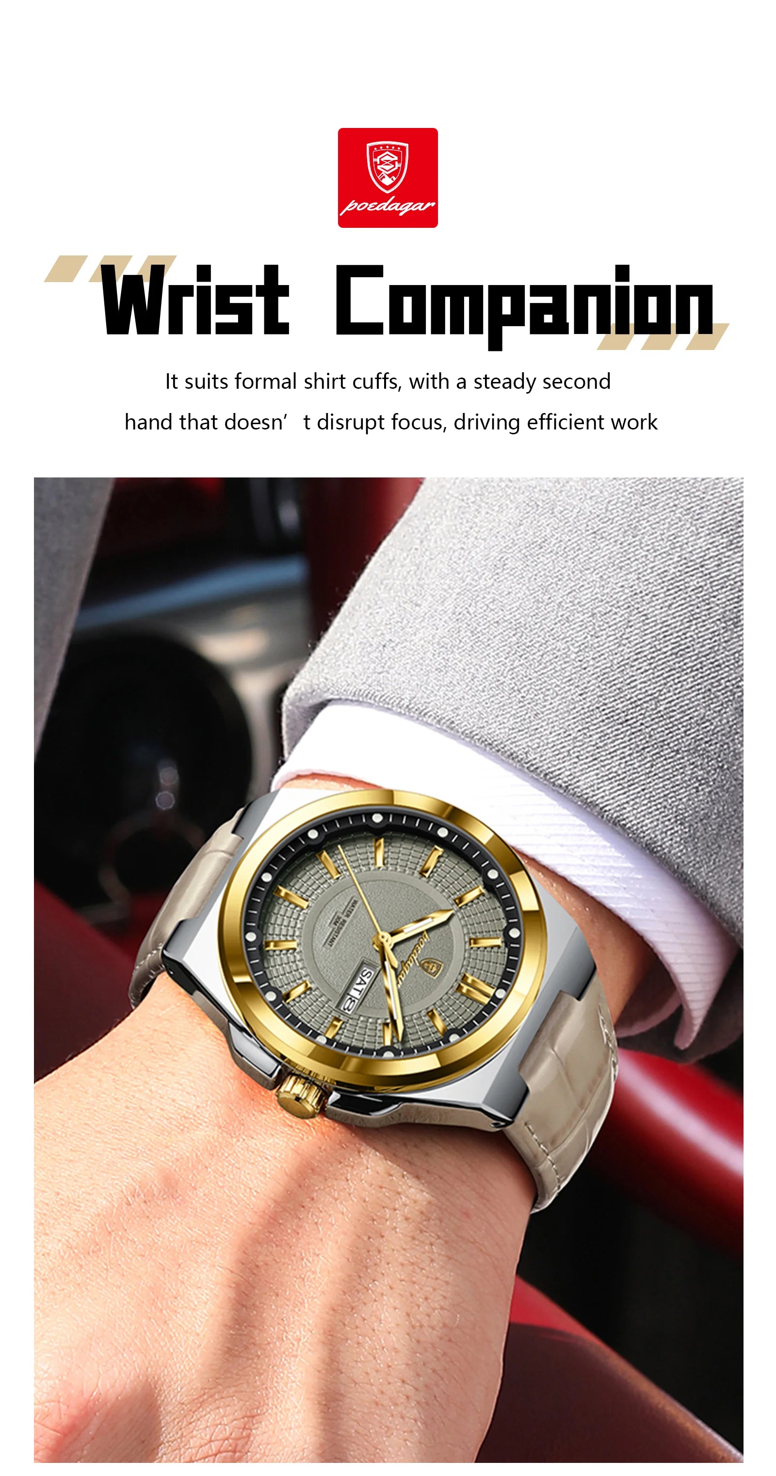 POEDAGAR Wristwatches Top Luxury Waterproof Sport Wrist Watch Quartz Genuine Leather Band