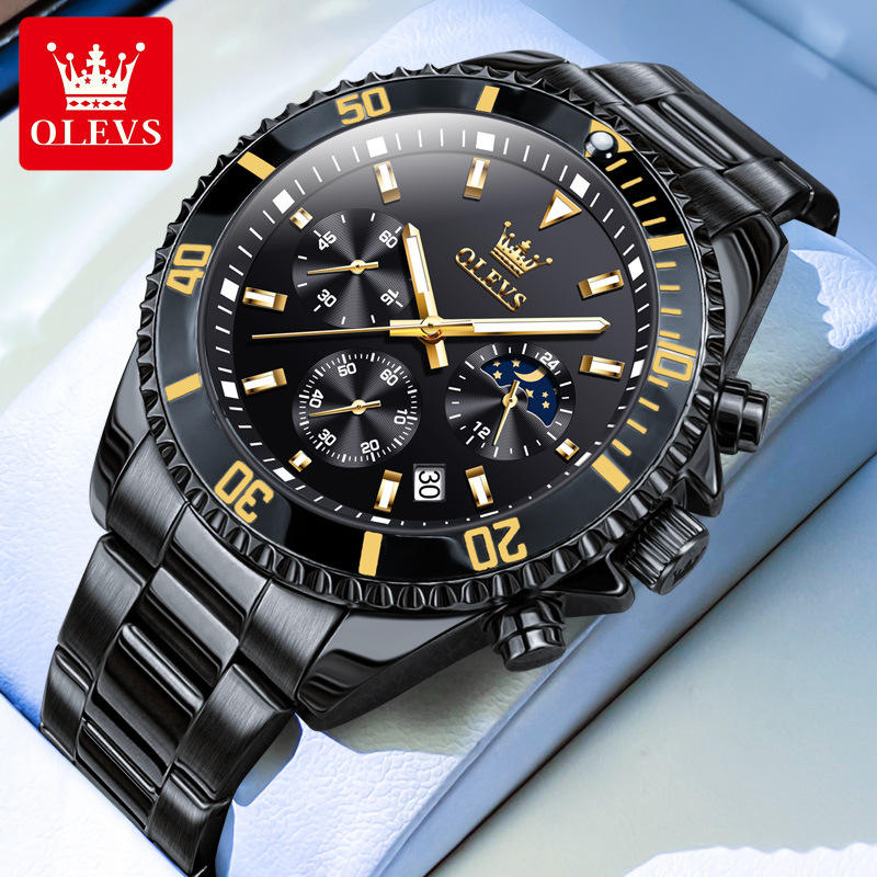 OLEVS 2870 Men Watch 42.5mm Big Dial Chronograph Moon Phase Waterproof Sports Watches Original