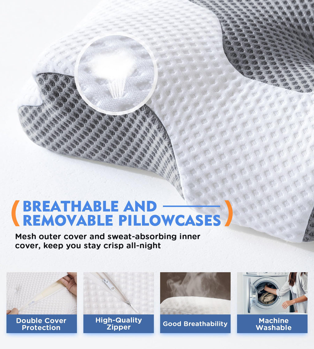 Memory Foam Cervical Pillow, 2 in 1 Ergonomic Contour Orthopedic Pillow for Neck Pain, Contoured Support Pillows,Neck Pillow