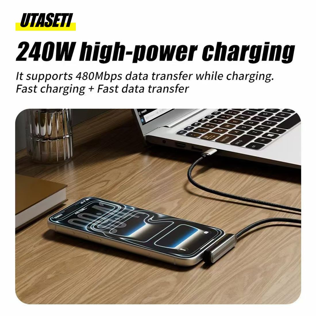 Foldable Fast Charge Cable. Multi-Functional Invisible Stand Charging Cable for Smartphones, Tablets, Laptops