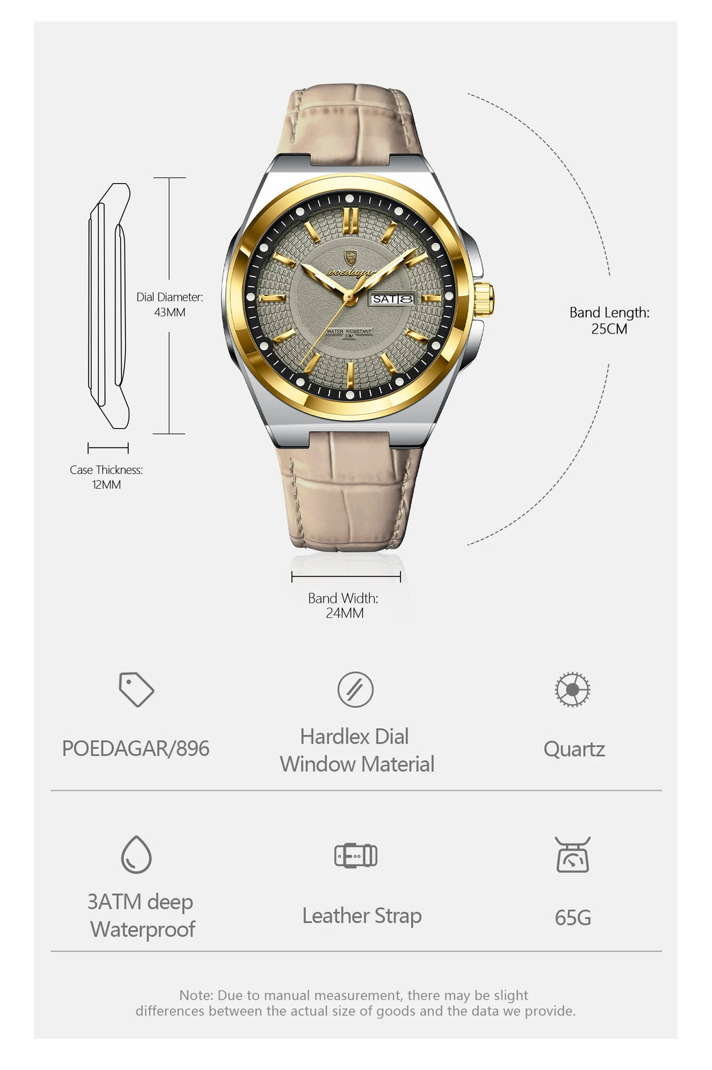 POEDAGAR Wristwatches Top Luxury Waterproof Sport Wrist Watch Quartz Genuine Leather Band